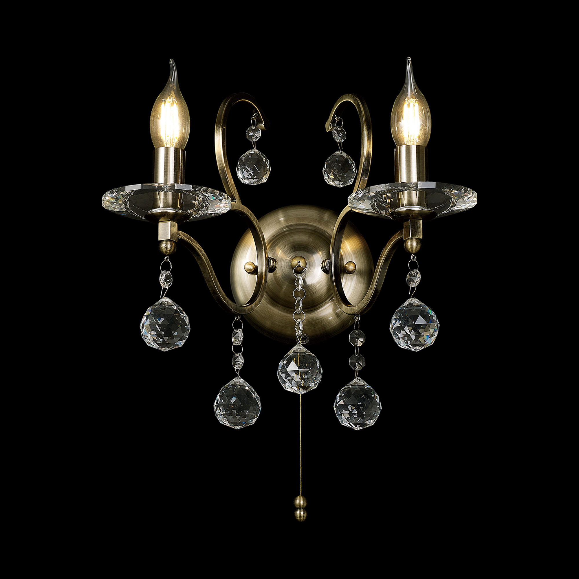 IL32122  Zinta Crystal Switched Wall Lamp 2 Light Antique Brass